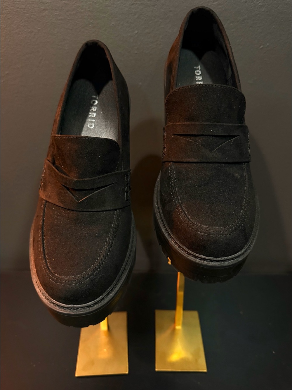 Torrid Black Suede Platform Heeled Penny Loafers
